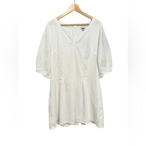 White Cotton Linen Puff Sleeve Pleated Minidress NWT Sz 12